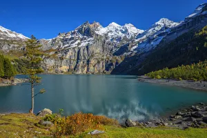Lake Oeschinen with Blumlisalp mountain range, Kandersteg, Berner Oberland, Switzerland Lake Oeschinen with Blumlisalp mountain range, Kandersteg, Berner Oberland, Switzerland