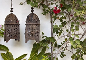 Lanterns on wall, Betancuria, Fuerteventura, Canary Islands, Spain Lanterns on wall, Betancuria, Fuerteventura, Canary Islands, Spain