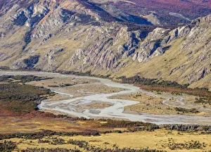 Santa Cruz Province Tourism Prints: Las Vueltas River, elevated view, Los Glaciares National Park, Santa Cruz Province