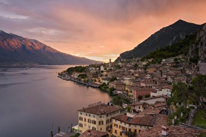 Limone sul Garda at sunset, Garda lake, Brescia province, Lombardy district, Italy Limone sul Garda at sunset, Garda lake, Brescia province, Lombardy district, Italy