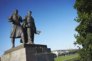 Prints of Lithuania, Vilnius, Communist Statues On Green Bridge (Zaliasis Tiltas) Vilnius Prints: Lithuania Print: Communist Statues on Green Bridge