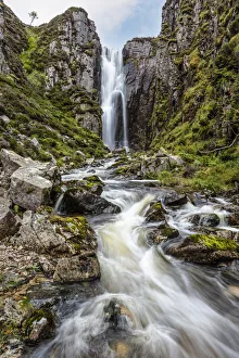 Loch na Gainmhich Waterfall, Sutherland, Highlands, Scotland, United Kingdom Loch na Gainmhich Waterfall, Sutherland, Highlands, Scotland, United Kingdom