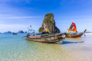 Longtail boats on, Phra Nang beach, Railay Peninsula, Krabi Province, Thailand Longtail boats on, Phra Nang beach, Railay Peninsula, Krabi Province, Thailand