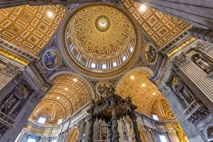 Low angle interior view of the baldacchino and main dome, St Low angle interior view of the baldacchino and main dome, St