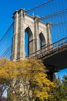 New York Landmarks Prints: Low angle view of Brooklyn Bridge, Brooklyn, New York, USA