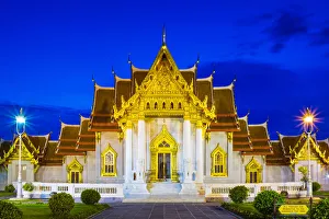 The Marble Temple (Wat Benchamabophit Dusitvanaram) at night, Bangkok, Thailand The Marble Temple (Wat Benchamabophit Dusitvanaram) at night, Bangkok, Thailand