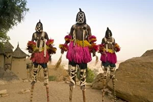 Cliff of Bandiagara (Land of the Dogons) Collection: Masked Ceremonial Dogon Dancers, Sangha, Dogon Country, Mali
