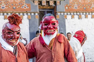 Masked dancers in Trongsa Dzong, Trongsa District, Bhutan Masked dancers in Trongsa Dzong, Trongsa District, Bhutan