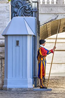 A member of the Pontifical Swiss Guard with halberd, St A member of the Pontifical Swiss Guard with halberd, St