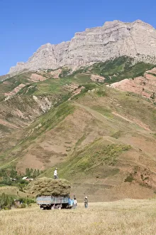 Men harvesting the fields near the Pamir Highway, Tajikistan Men harvesting the fields near the Pamir Highway, Tajikistan