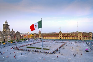 Mexico, Mexico City, Zocalo, Main Square, Lowering Of The Mexican Flag, National Palace Mexico, Mexico City, Zocalo, Main Square, Lowering Of The Mexican Flag, National Palace