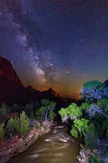 Milkyway over th Virgin river and the Watchman Zion National Park, Utah, USA Milkyway over th Virgin river and the Watchman Zion National Park, Utah, USA