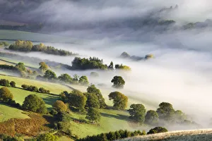 Mist covered rolling countryside in the Usk Valley, Brecon Beacons National Park, Powys Mist covered rolling countryside in the Usk Valley, Brecon Beacons National Park, Powys