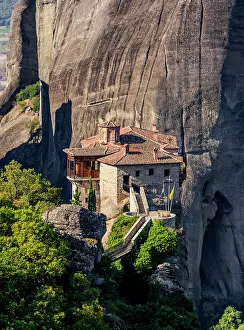 Meteora Travel Destination Prints: Monastery of Rousanou, elevated view, Meteora, Thessaly, Greece