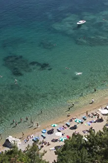 Montenegro, Budva, Aerial View of Mogren Beach Montenegro, Budva, Aerial View of Mogren Beach