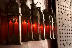 Prints of Morocco, Marrakech. The Entrance to Cafrabe, Opened in 2004, Cafe Arabe is the first official cafe to have opened in the old city area. The cafe has been built in a refurbished Moroccan house Morocco Prints: Print of Morocco, Marrakech: Cafe Arabe Entrance