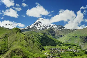 Mount Kazbek (5047m), the third-highest peak in Georgia, bordering Russia, with the Mount Kazbek (5047m), the third-highest peak in Georgia, bordering Russia, with the