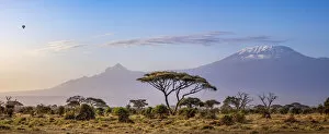 Kilimanjaro National Park Collection: Mount Kilimanjaro and hot air baloon, Amboseli National Park, Kenya