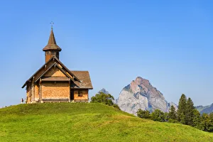 Mountain chapel Stoos with Mythen at Stoos village, Morschach, canton Schwyz, Switzerland Mountain chapel Stoos with Mythen at Stoos village, Morschach, canton Schwyz, Switzerland