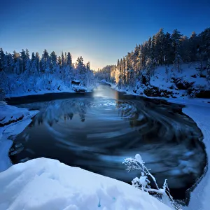 Myllytupa gorge at Oulanka National Park in winter, Oulu, Lapland, Finland Myllytupa gorge at Oulanka National Park in winter, Oulu, Lapland, Finland