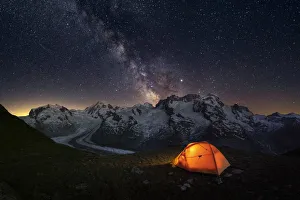 Night view of the Swiss side of Monte Rosa Massif close to Riffelsee Lake (Zermatt Night view of the Swiss side of Monte Rosa Massif close to Riffelsee Lake (Zermatt