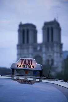 Notre Dame Cathedral & Taxi, Paris, France Notre Dame Cathedral & Taxi, Paris, France
