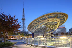 Oasis 21 bus terminal and Nagoya TV Tower at dawn, Nagoya, Japan Oasis 21 bus terminal and Nagoya TV Tower at dawn, Nagoya, Japan