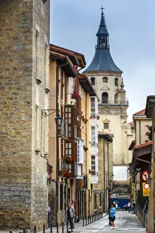 Old town street with Cathedral of Santa Maria behind, Vitoria-Gasteiz, Alava, Basque Old town street with Cathedral of Santa Maria behind, Vitoria-Gasteiz, Alava, Basque