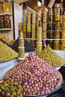 Medina of Marrakesh Collection: Olives for sale at the souk. Marrakech, Morocco