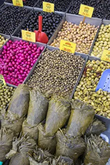 Olives & stuffed vine leaves, Spice Bazaar, Istanbul, Turkey Olives & stuffed vine leaves, Spice Bazaar, Istanbul, Turkey