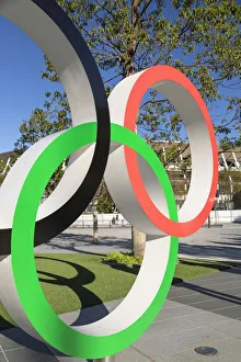 Olympic rings outside Tokyo New National Stadium (Olympic Stadium), Kasumigaoka, Tokyo Olympic rings outside Tokyo New National Stadium (Olympic Stadium), Kasumigaoka, Tokyo