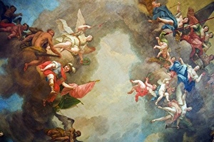Prints of Ornate interior and painted ceiling of the Baroque Style Rundales Palace (Rundales Pils) designed by Architect Bartolomeo Rastrelli Built in 18th Century for Ernst Johann von Buhren (1690-1772) Palace Prints: Rundales Palace Baroque Interior Print