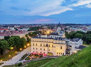 Prints of Palace of the Grand Dukes at dusk, elevated view, Vilnius, Lithuania Palace Prints: Vilnius Palace of the Grand Dukes Elevated Print
