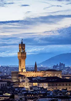 Palazzo Vecchio Print, Elevated View at Dusk