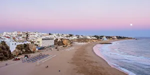 Western Europe Coastal Landscapes Prints: Paneco Beach at dusk, elevated view, Albufeira, Algarve, Portugal
