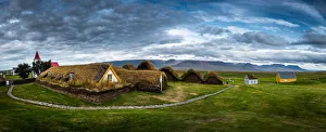 Panoramic photo of Glaumbaer historical museum, the oldest farm in Iceland, Skagafjordur Panoramic photo of Glaumbaer historical museum, the oldest farm in Iceland, Skagafjordur