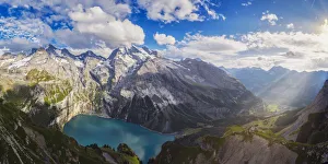 Panoramic view on Lake Oeschinensee Bernese Oberland Kandersteg Canton of Bern Panoramic view on Lake Oeschinensee Bernese Oberland Kandersteg Canton of Bern