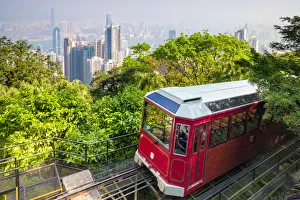 The Peak Tramway arriving at the upper terminus at Peak Tower Station, Victoria Peak The Peak Tramway arriving at the upper terminus at Peak Tower Station, Victoria Peak