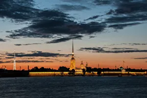 Peter and Paul Fortress on Zayachy Island at dusk, Saint Petersburg, Russia Peter and Paul Fortress on Zayachy Island at dusk, Saint Petersburg, Russia