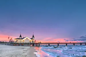 Pier at sunset, Ahlbeck, Usedom island, Mecklenburg-Western Pomerania, Germany Pier at sunset, Ahlbeck, Usedom island, Mecklenburg-Western Pomerania, Germany