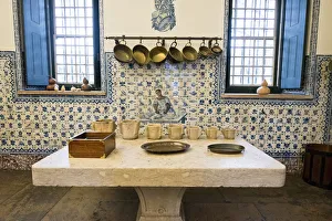 Pimenta Palace kitchen, dating back to the 18th century, with antique copper pots Pimenta Palace kitchen, dating back to the 18th century, with antique copper pots