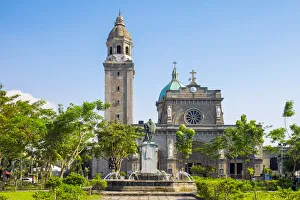 Plaza Roma and Manila Cathedral in Intramuros historic district, Manila, National Plaza Roma and Manila Cathedral in Intramuros historic district, Manila, National