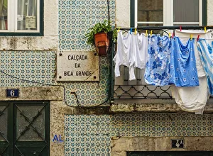 Portugal, Lisbon, Calcada da Bica Grande, Wall covered with Traditional Portuguese Portugal, Lisbon, Calcada da Bica Grande, Wall covered with Traditional Portuguese