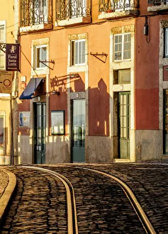 Portugal, Lisbon, Shadow of al tram in Alfama Portugal, Lisbon, Shadow of al tram in Alfama