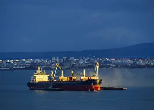 Portugal, Lisbon, Ship on the Tagus River at sunset Portugal, Lisbon, Ship on the Tagus River at sunset