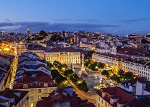 Portugal, Lisbon, Twilight view of the Pedro IV Square Portugal, Lisbon, Twilight view of the Pedro IV Square