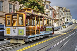 Powell and Market line cable car in a street of Russian Hill district, San Francisco, California, USA Powell and Market line cable car in a street of Russian Hill district, San Francisco, California, USA