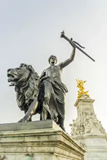 Prints of Prometheus or Progress statue and the Victorial Memorial outside Buckingham Palace, London, England, UK Sculpture Prints: Prometheus Statue Print near Buckingham Palace, London