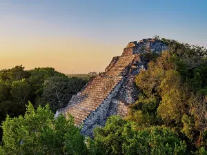 Tropical Jungle Landscape Photography Prints: Structure IX at sunset, elevated view, Becan Archaeological Site, Campeche State, Mexico