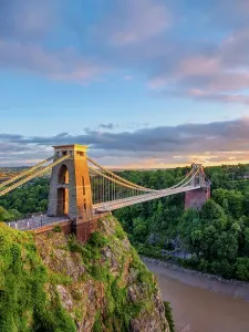 Bristol Landmarks Prints: Clifton Suspension Bridge at sunset, Bristol, England, United Kingdom